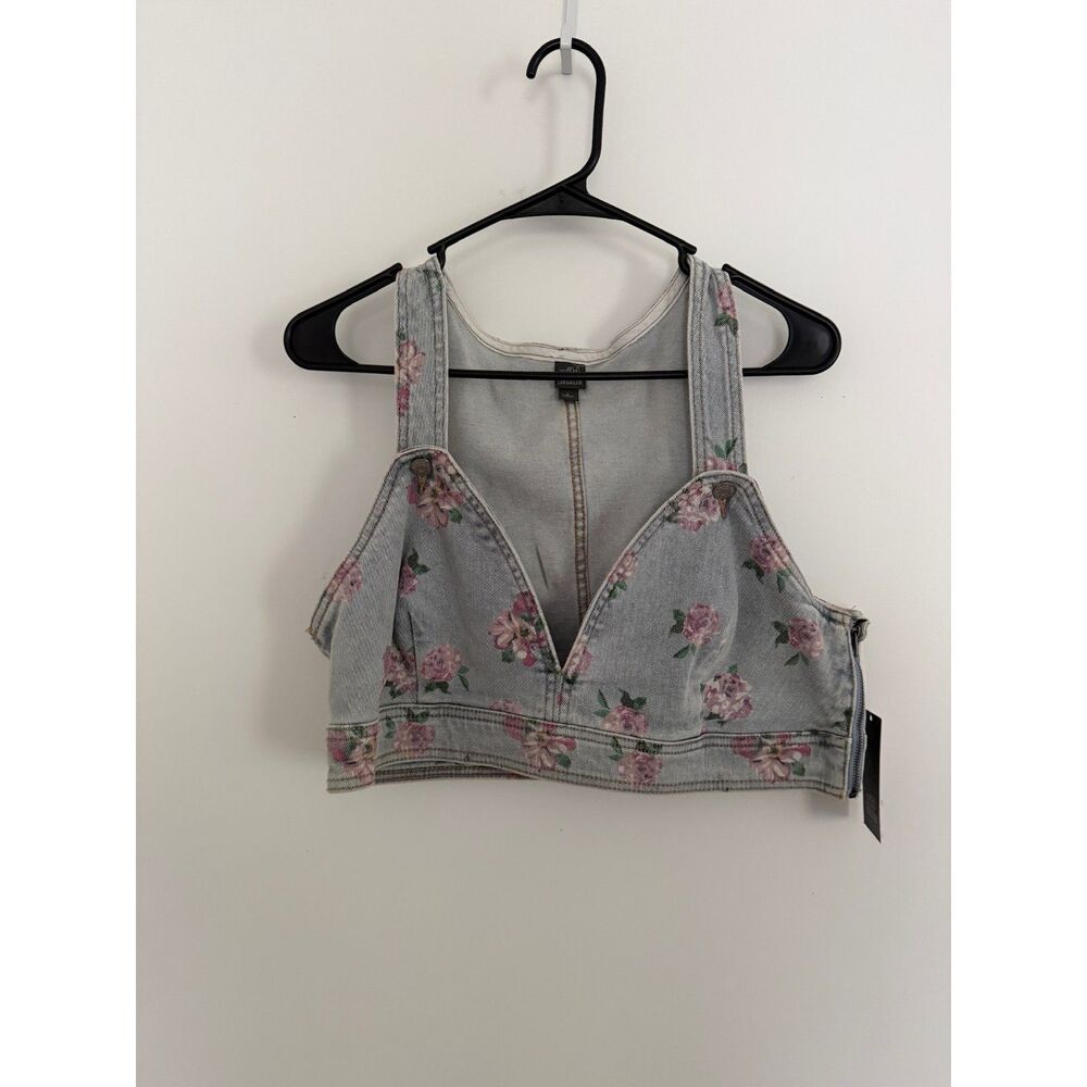 NWT Wild Fable floral denim crop bra top women's large light blue pink western